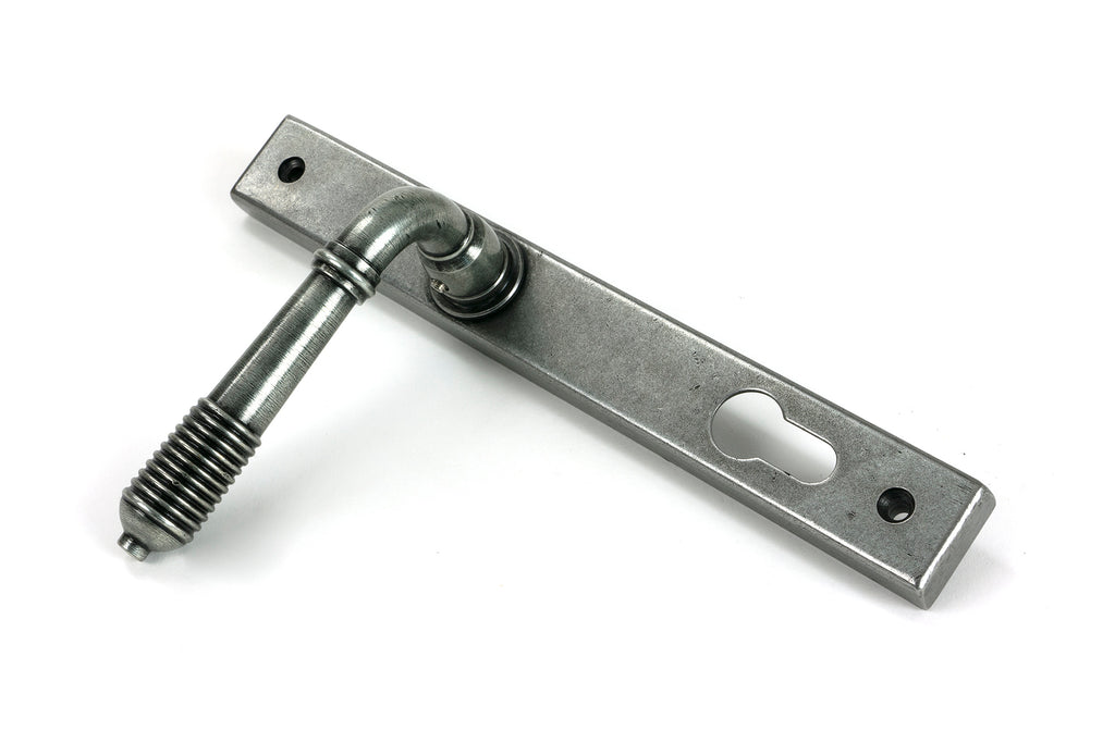 From The Anvil's Pewter Patina Reeded Slimline Lever Espag. Lock Set