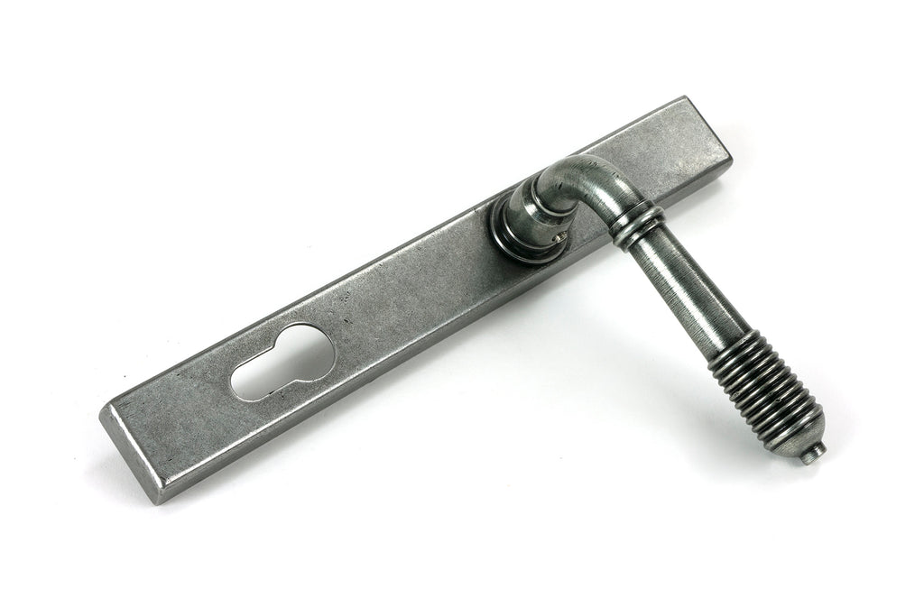 From The Anvil's Pewter Patina Reeded Slimline Lever Espag. Lock Set