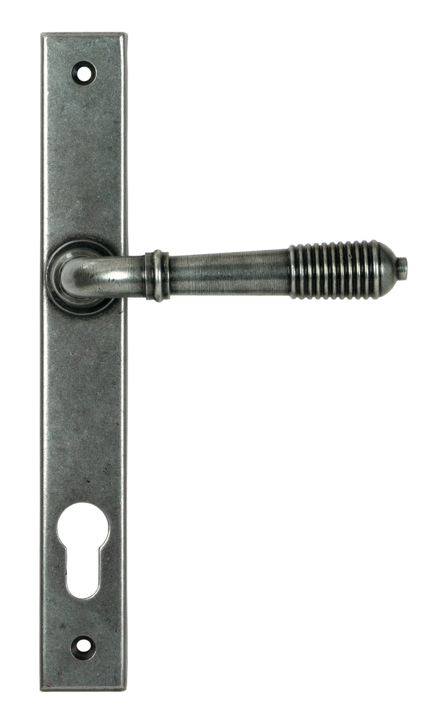 From The Anvil's Pewter Patina Reeded Slimline Lever Espag. Lock Set