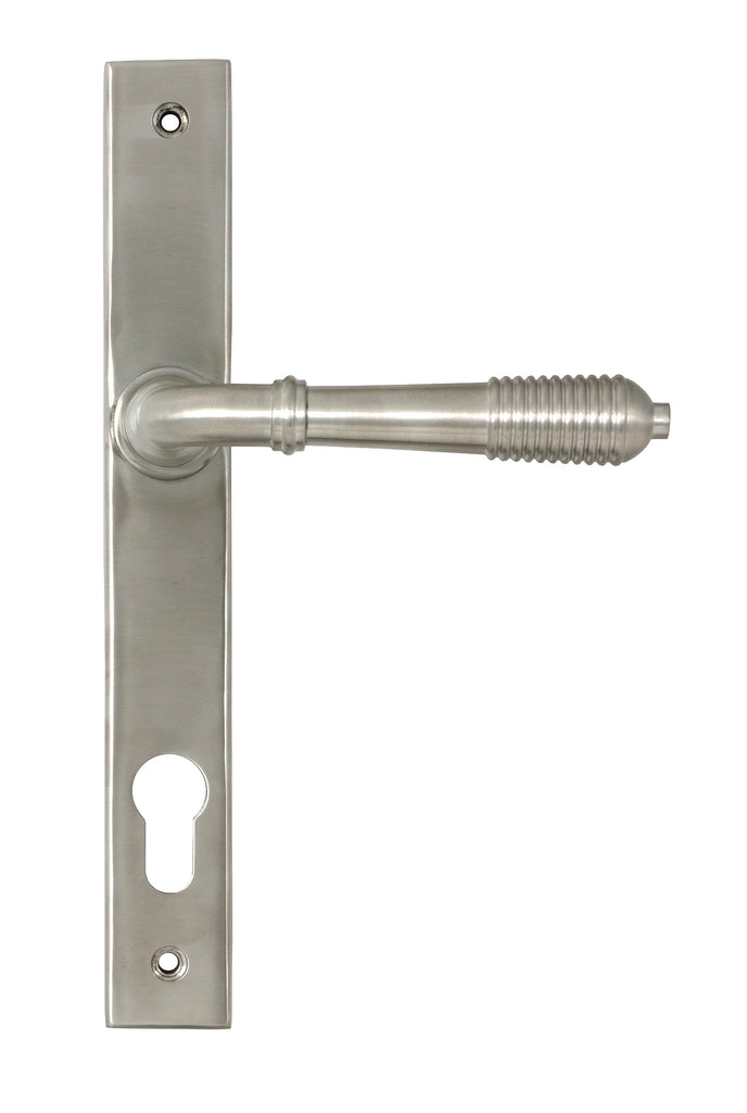 From The Anvil's Satin Marine SS (316) Reeded Slimline Lever Espag. Lock Set