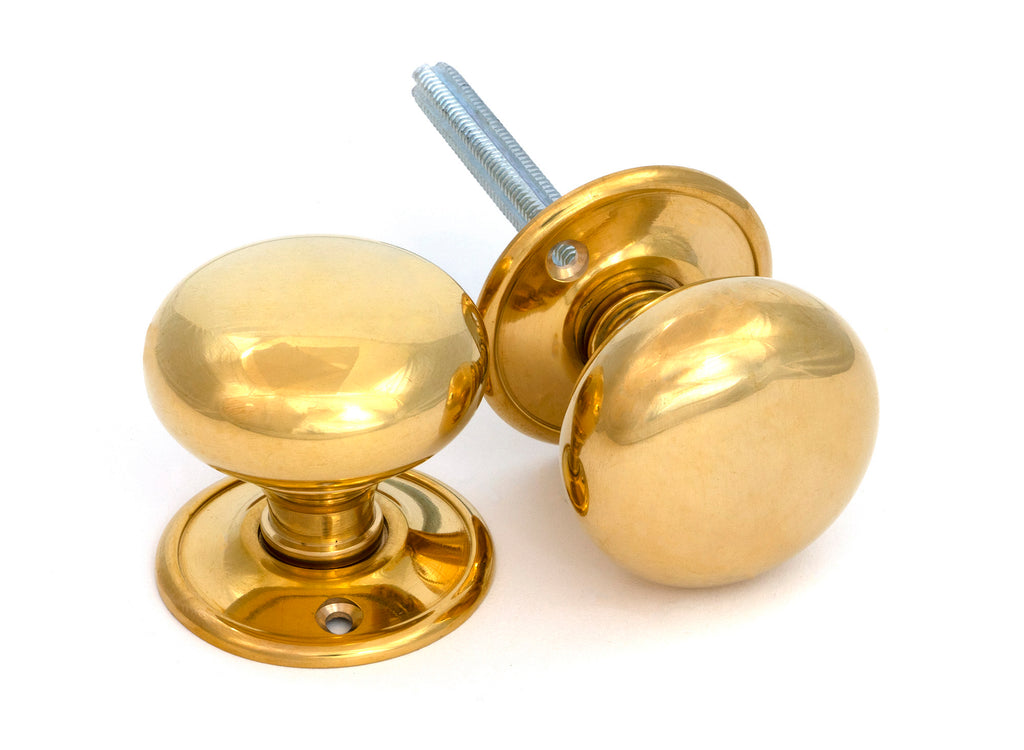 From The Anvil's Polished Brass Mushroom Mortice/Rim Knob Set