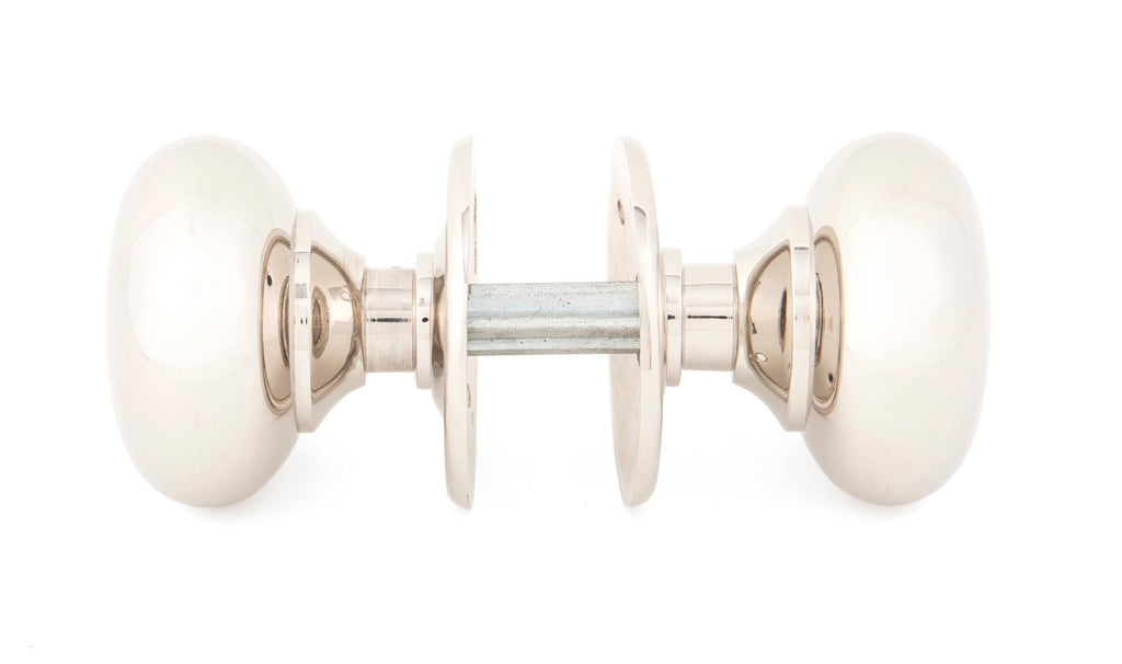 From The Anvil's Polished Nickel Mushroom Mortice/Rim Knob Set