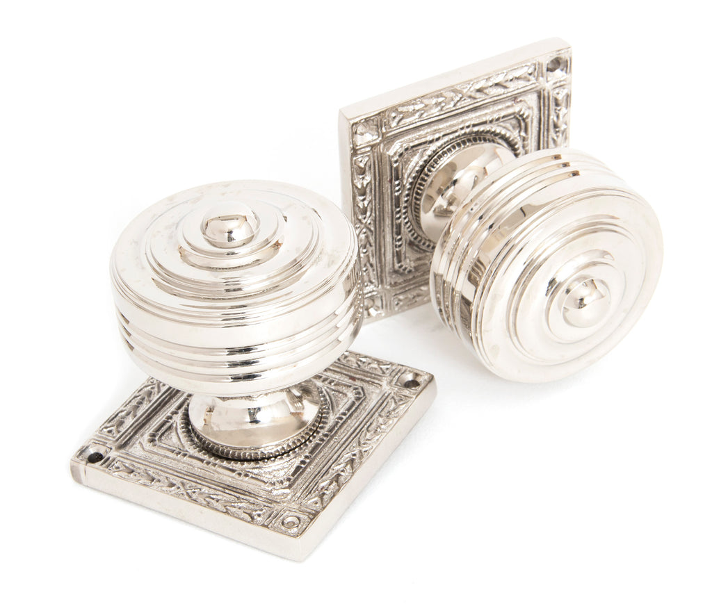 From The Anvil's Polished Nickel Tewkesbury Square Mortice Knob Set