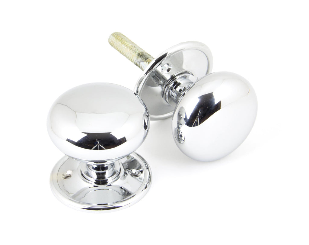 From The Anvil's Polished Chrome Mushroom Mortice/Rim Knob Set