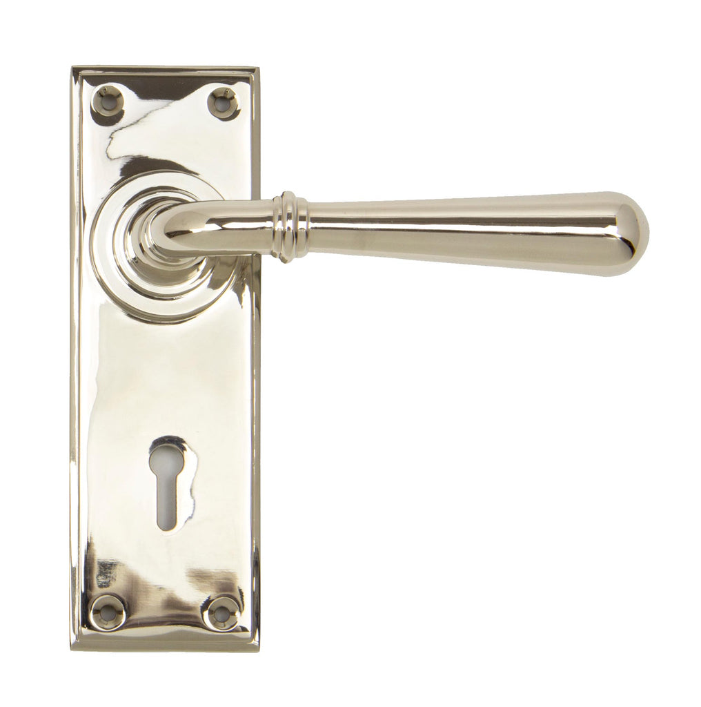 From The Anvil's Polished Nickel Newbury Lever Lock Set