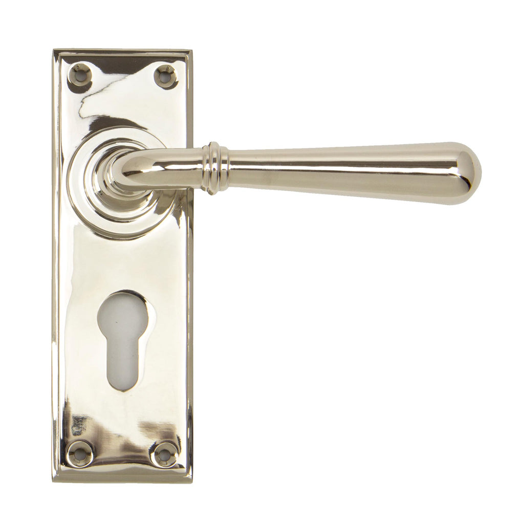 From The Anvil's Polished Nickel Newbury Lever Euro Lock Set