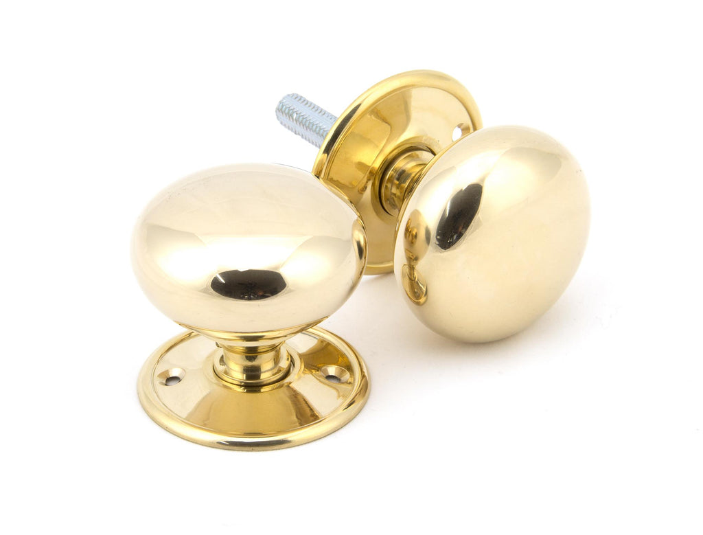 From The Anvil's Polished Brass 57mm Mushroom Mortice/Rim Knob Set