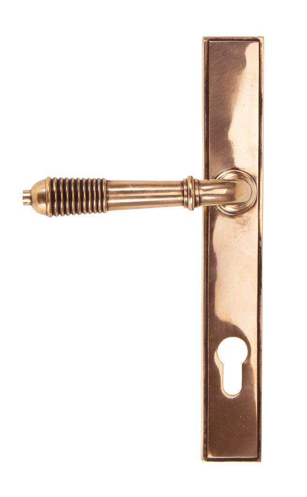 From The Anvil's Polished Bronze Reeded Slimline Lever Espag. Lock Set