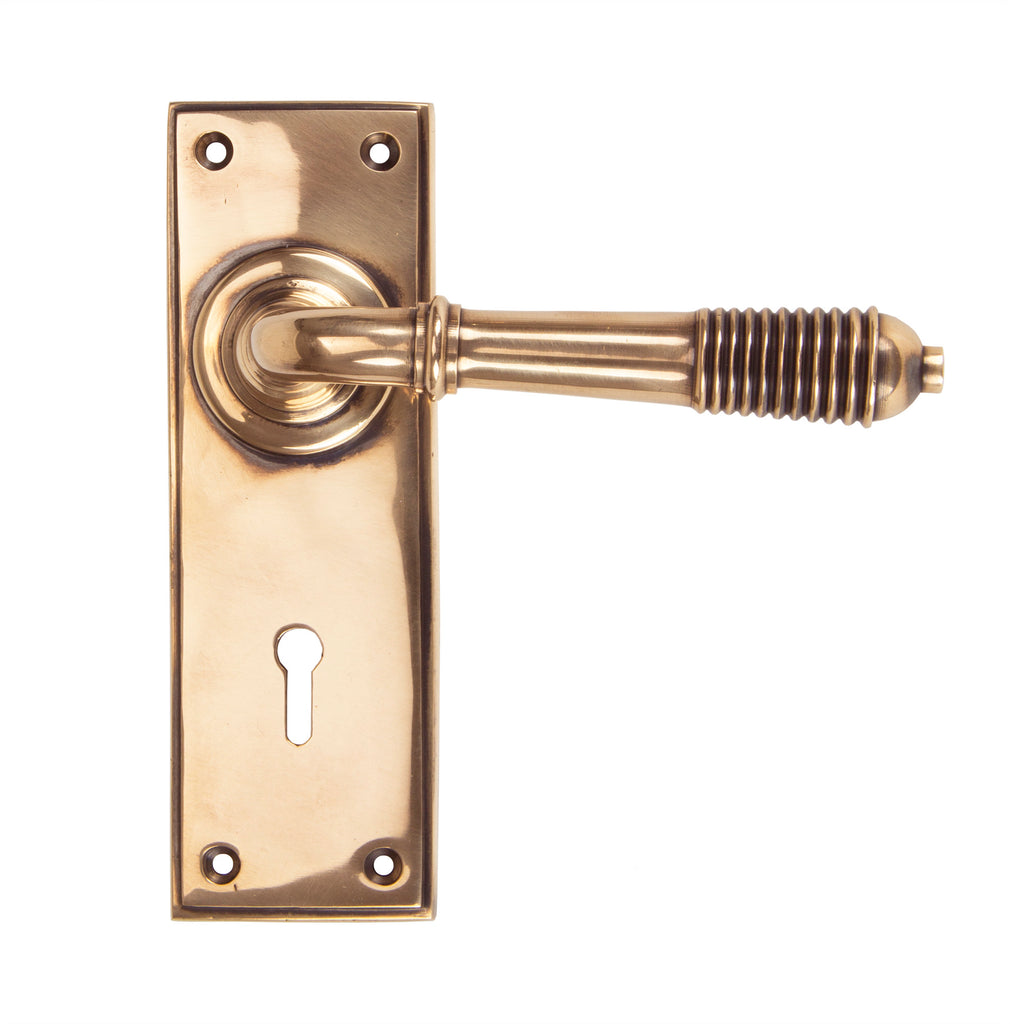 From The Anvil's Polished Bronze Reeded Lever Lock Set